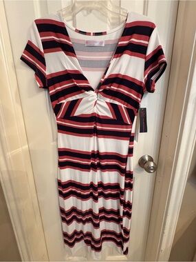 No Boundaries Striped Knot-Front Midi Dress